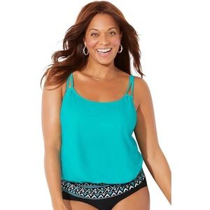 Swimsuits for All Loop Strap Blouson Tankini Top in Happy Turquoise Plus Size 28